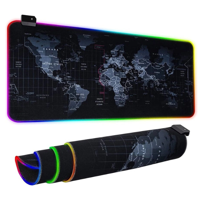 Extended RGB mouse pad with a world map print